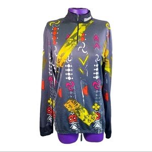Nakamura grey yellow abstract quarter zip mock neck cycling top 35” bust